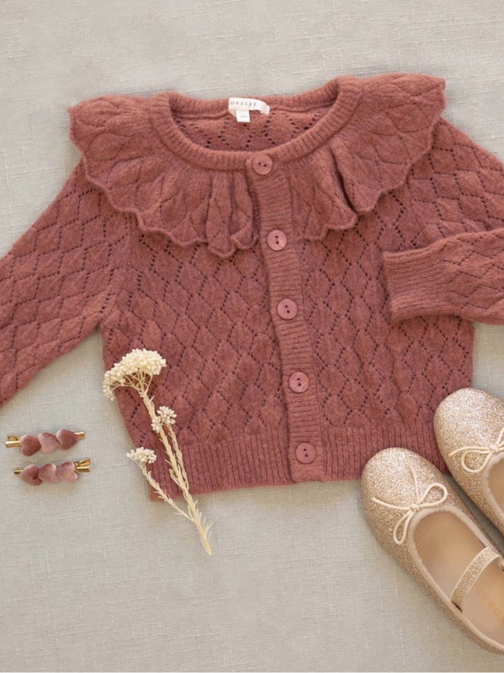 NWOT Noralee Cream Cashmere-Feel Baby Girl Pointelle Cardigan - Size 12M